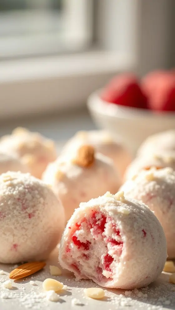 Almond Raspberry Snowball Bites