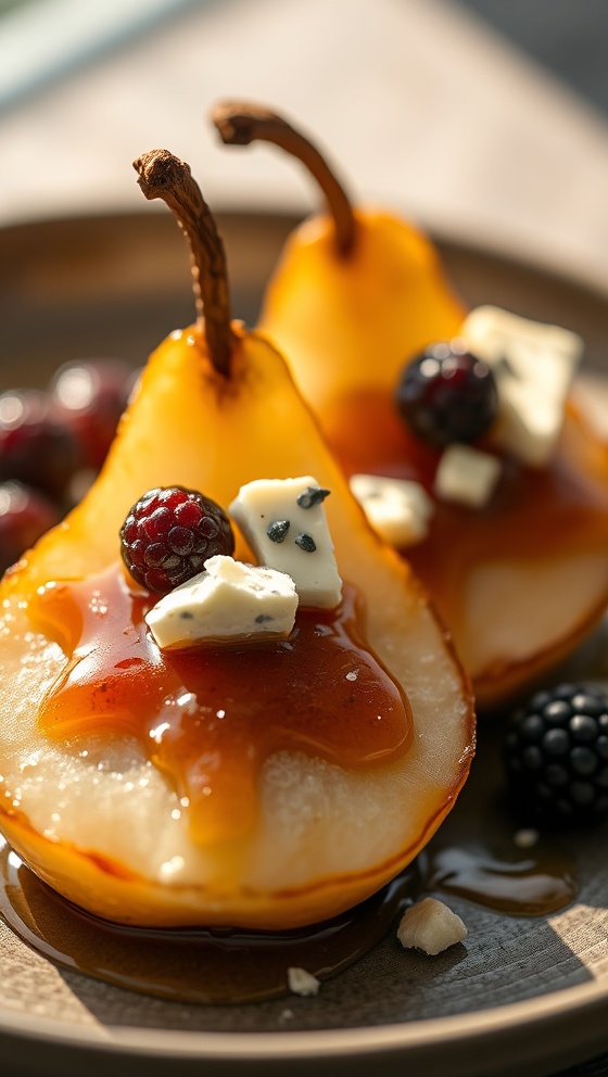 Baked Pears with Berries Honey and Blue Cheese