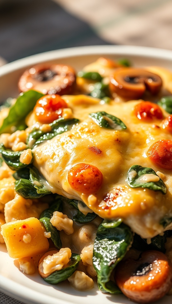 Chicken Spinach and Mushroom Low Carb Casserole